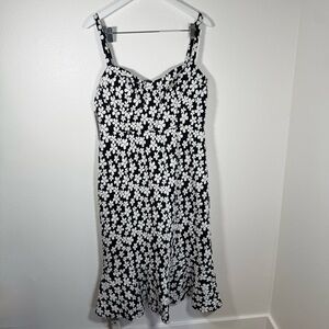 NWT Hutch Anthropologie Floral Fit Flare Dress Black White Spaghetti Strap 16W